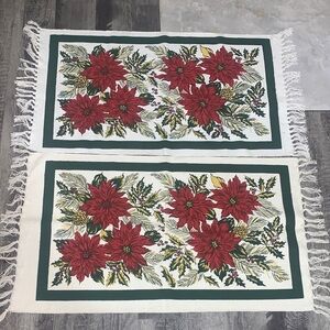 100% Cotton Poinsettias Door Mats - Set of 2